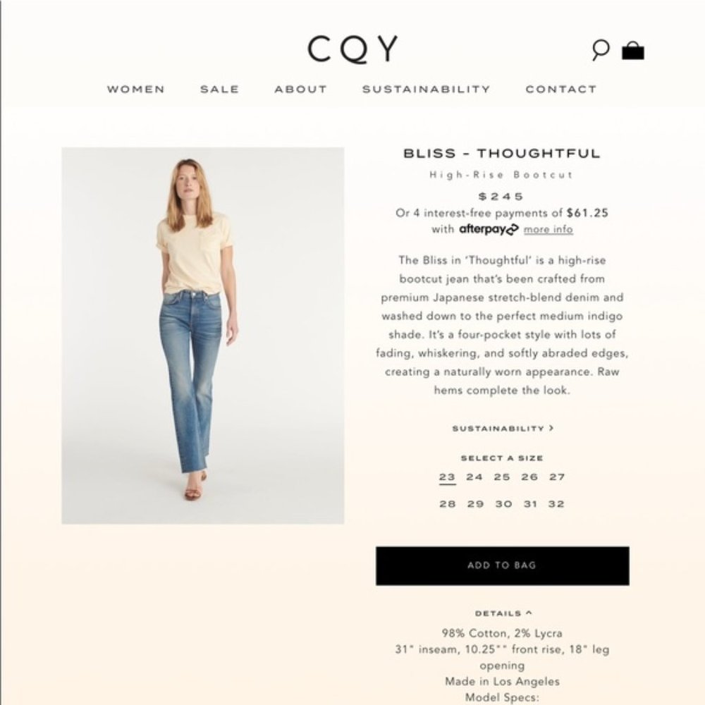 Anthropologie CQY denim jeans. Bliss - Thoughtful, high-rise bootcut. Size 30.